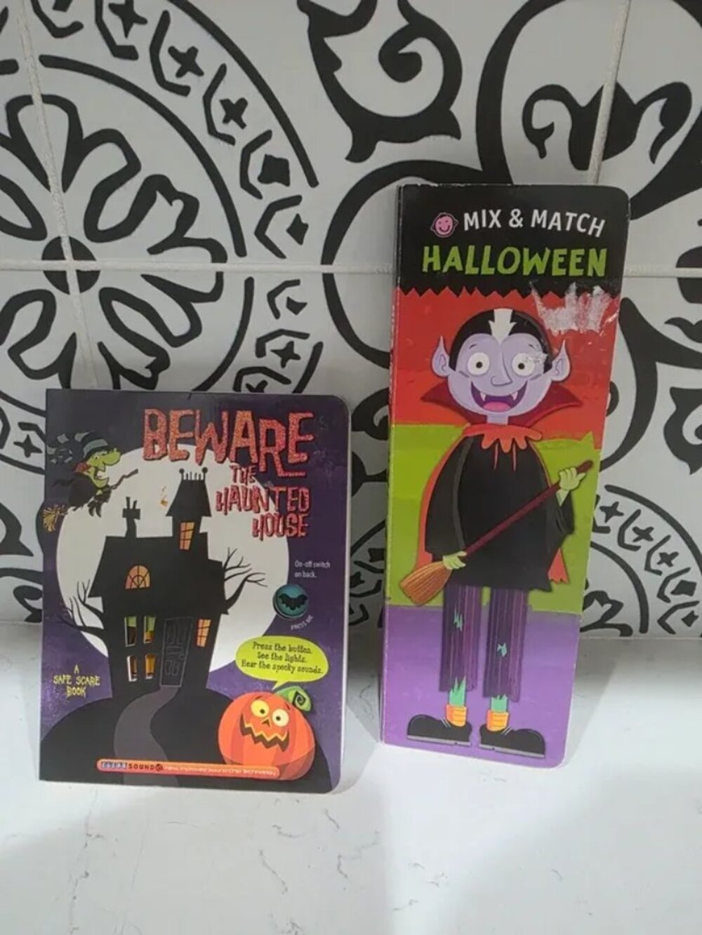 Lot of 2 Fun Halloween Board Books Mix and Match and BEWARE the Haunted House Bo